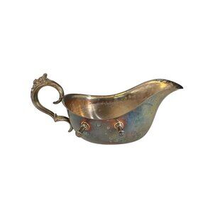 Vintage F.B. Rogers Silver Co Gravy Boat Footed Tarnished Silverplate Ornate Han